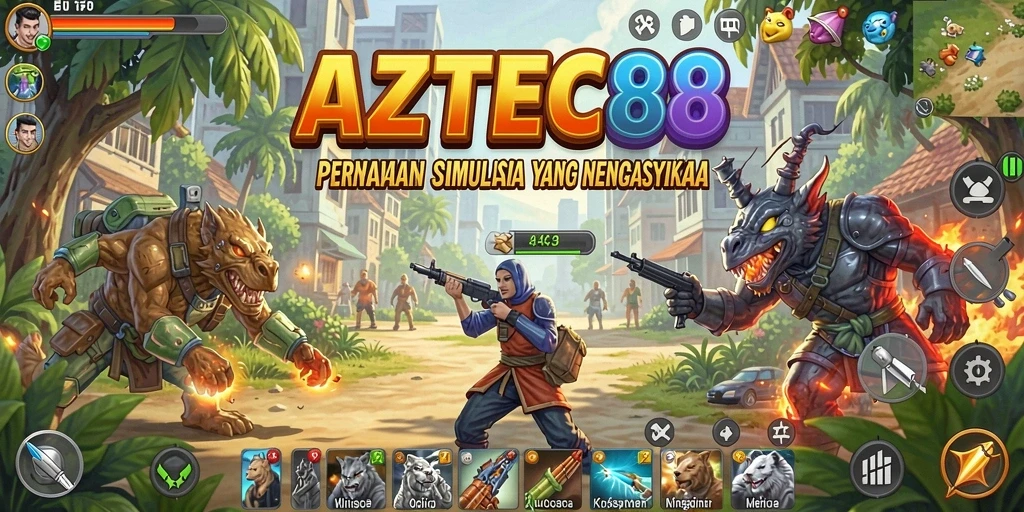 Tampilan gameplay menarik dari AZTEC88 dengan elemen simulasi yang mendalam.