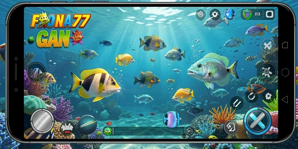 Gameplay seru FIONA77 dengan berbagai ikan untuk ditembak.