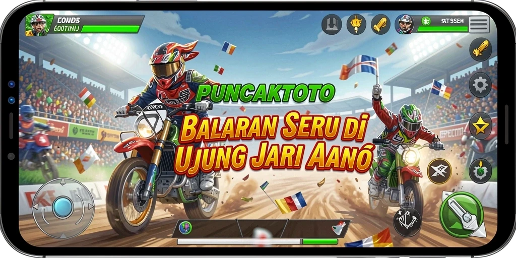 Gameplay PUNCAKTOTO yang menampilkan balapan seru dengan kendaraan cepat.