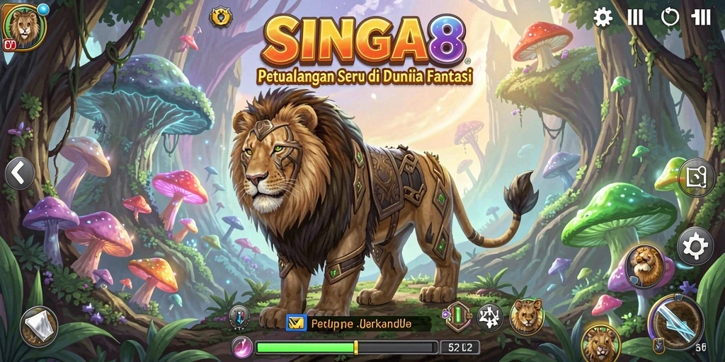 Tampilan gameplay SINGA8 yang penuh aksi dalam dunia petualangan.